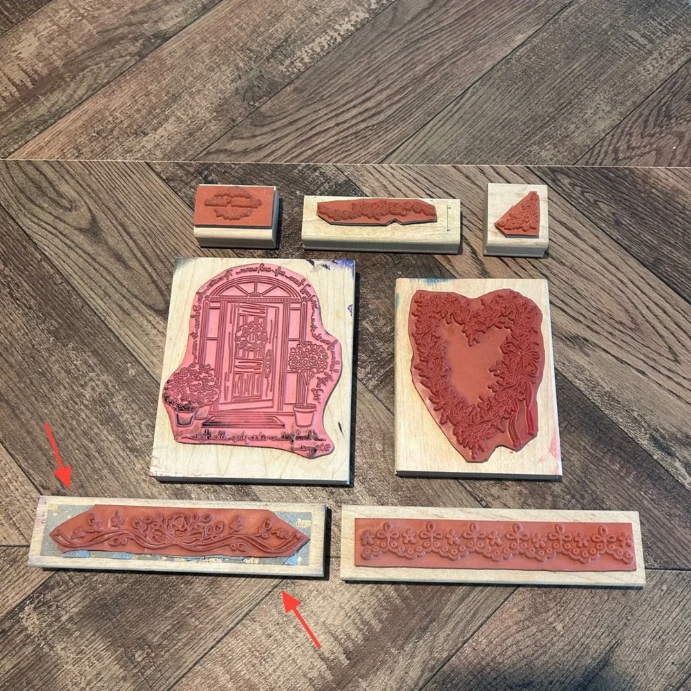 Stampin Up -  Stamps Happen Inc Rubber Wood Vintage 7pc Lot Scrapbook Card Craft